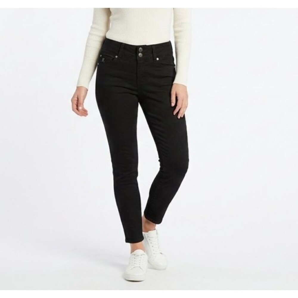 1822 Denim Womens Size 6P Black Skinny Jeans Double Button Mid Rise Ankle Pants
